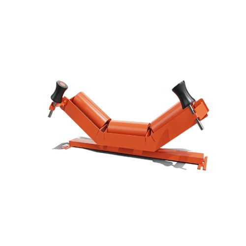 技術(shù)人員維護(hù)輸送帶上的自調(diào)心托輥